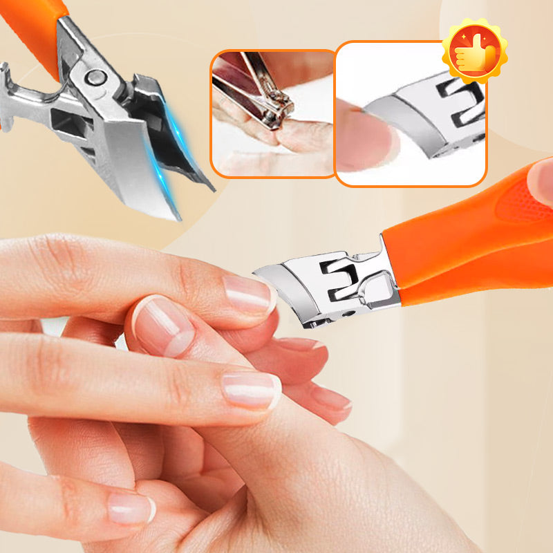Schräger Nagelknipser Mit Spritzschutz – Breite Öffnung, Edelstahl, Inkl. Nagelfeile (Schwarz)