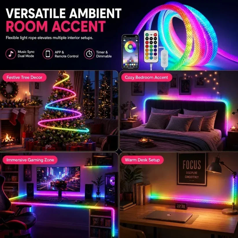 ✨ Neon-Lichtstreifen mit Kunstfell-Optik – 360°-Rundum-Leuchten, flexible Dekoleuchte 💈