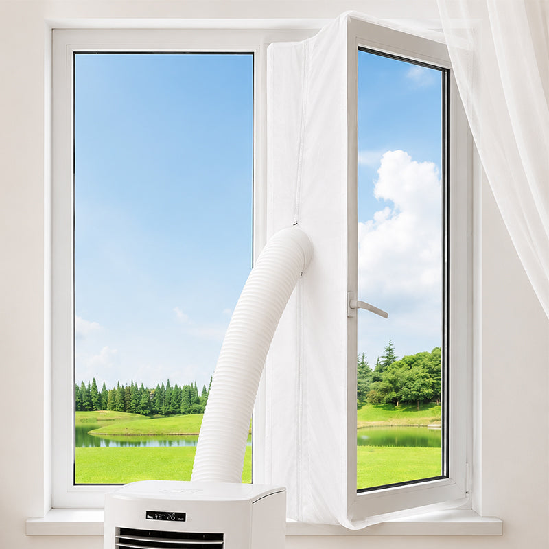 🌬️ Mobiles Klimaanlagen Fensterdichtung Set | 2 Reißverschlüsse für Einzel- & Doppelschlauch ✅ | Wasserdichtes Gewebe | Für Schiebetüren & Balkontüren 🏠 | Energiesparend & Universell