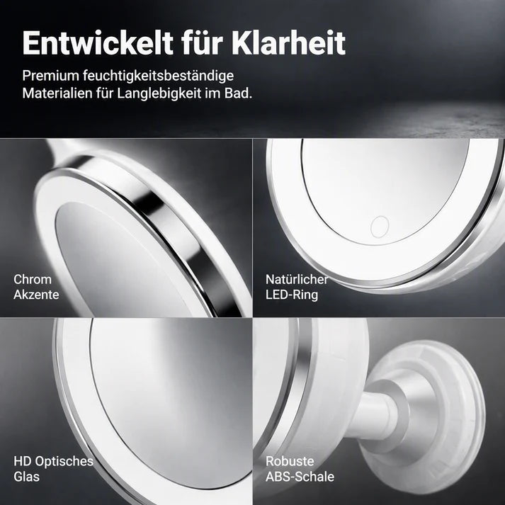 💄 LED Kosmetikspiegel mit 10-facher Vergrößerung – Saugnapf, 360° drehbar & faltbar, für Bad & Make-up