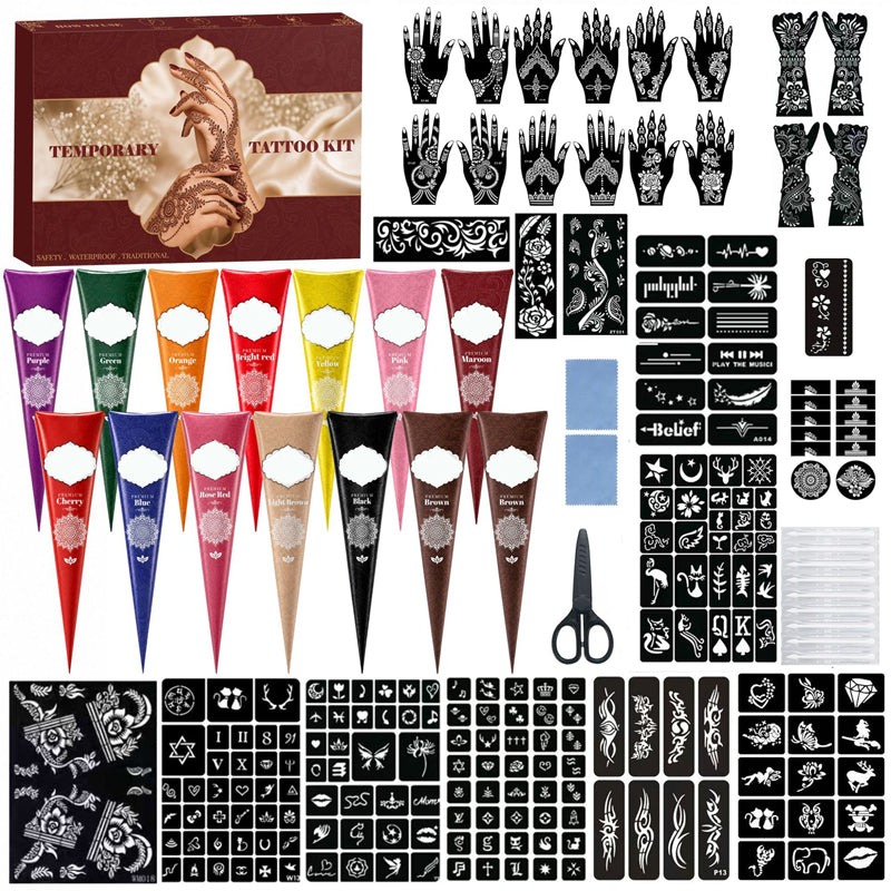 Henna-Set für temporäre Tattoos mit Schablonen