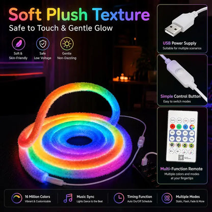 ✨ Neon-Lichtstreifen mit Kunstfell-Optik – 360°-Rundum-Leuchten, flexible Dekoleuchte 💈
