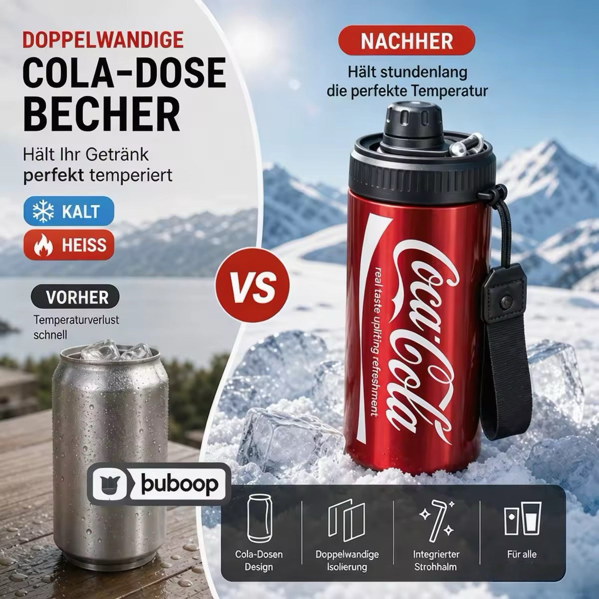 🥤Doppelwandiger, isolierter Becher aus Edelstahl in Form einer Cola-Dose
