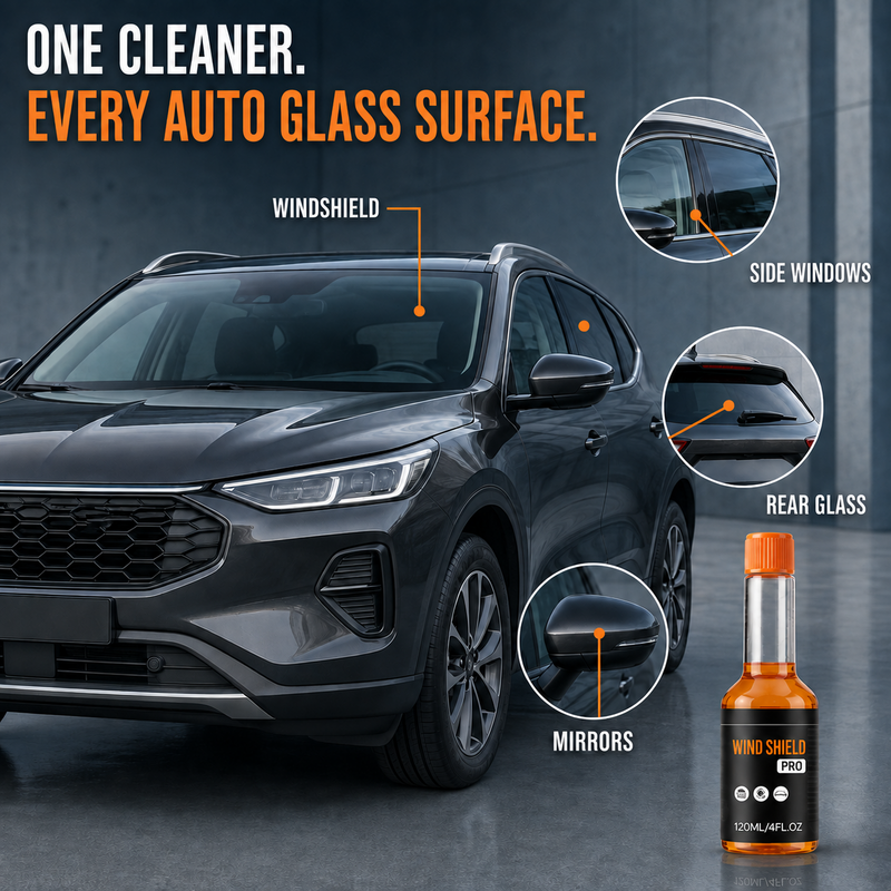Leistungsstarker Glasreiniger: Entfernt Flecken, Ölfilme, Insektenkleber und Frostschutz. Hydrophober Glasreiniger für Autos.