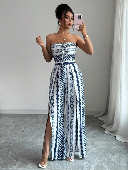 Tuta Intera Senza Spalline Floreale Boho Da Donna