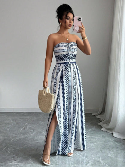 Tuta Intera Senza Spalline Floreale Boho Da Donna