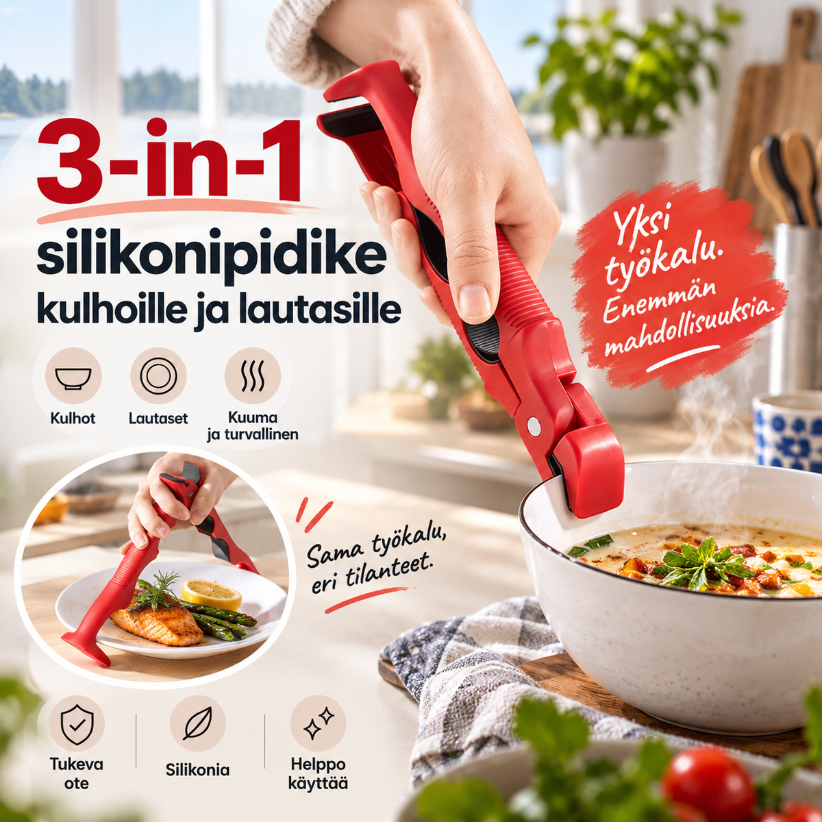 3-in-1-Silikongreifer für Schüsseln und Teller