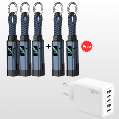 🔌 4-in-1 Ladekabel mit Digitalanzeige & Schlüsselanhänger – schnellladend, knickfest & kompakt