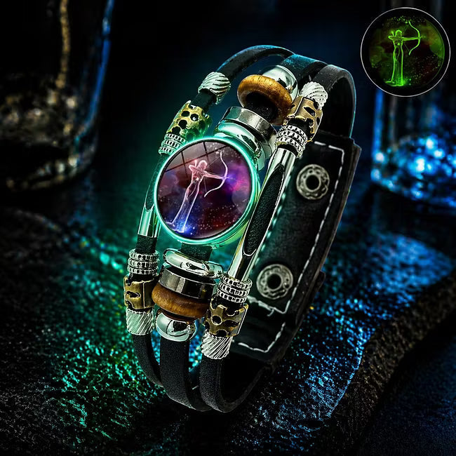 🎉 Sonderangebot 2026 – Über 21.300 Stück verkauft!🔥 Im Dunkeln leuchtendes Lederarmband mit Sternzeichen