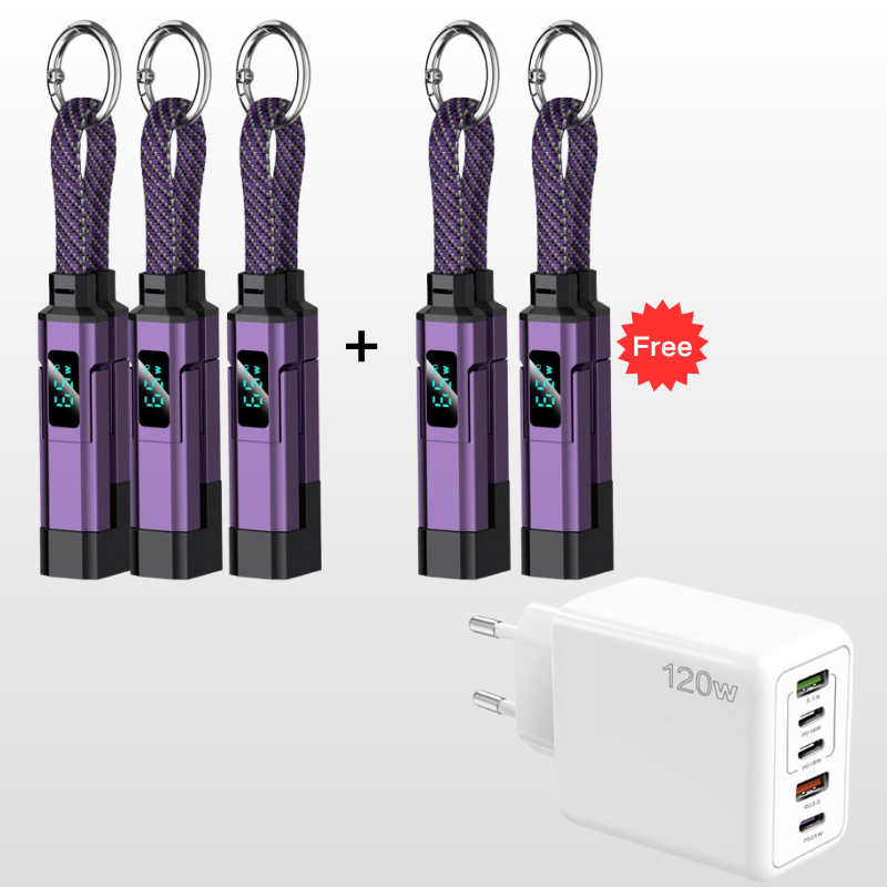 🔌 4-in-1 Ladekabel mit Digitalanzeige & Schlüsselanhänger – schnellladend, knickfest & kompakt
