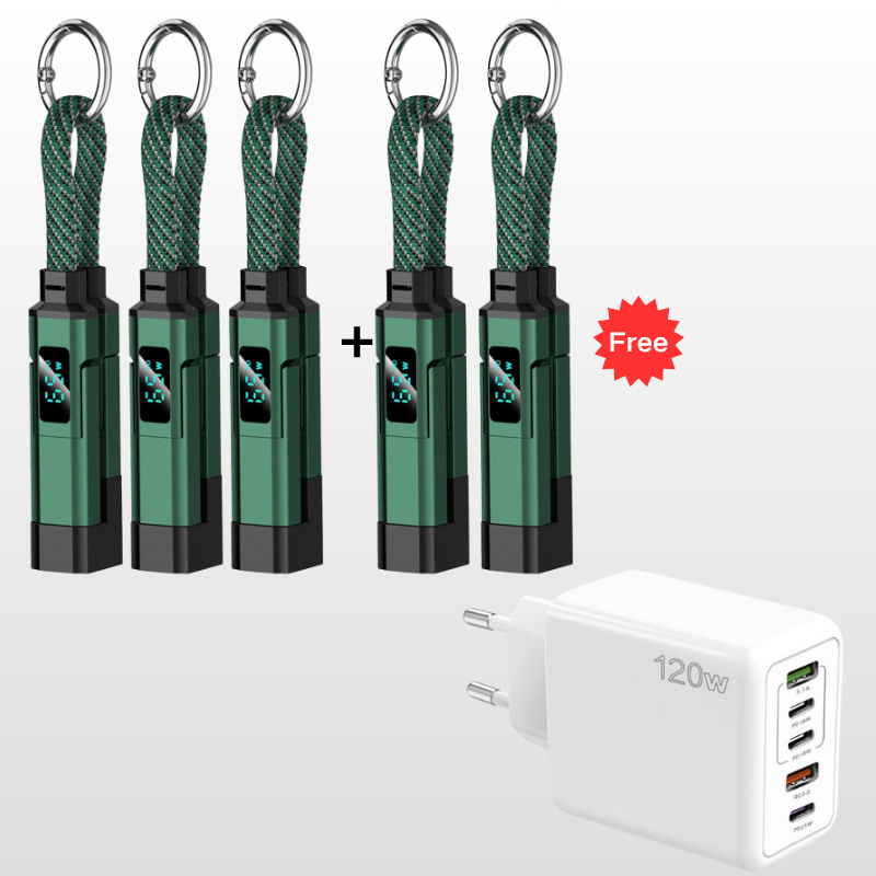 🔌 4-in-1 Ladekabel mit Digitalanzeige & Schlüsselanhänger – schnellladend, knickfest & kompakt