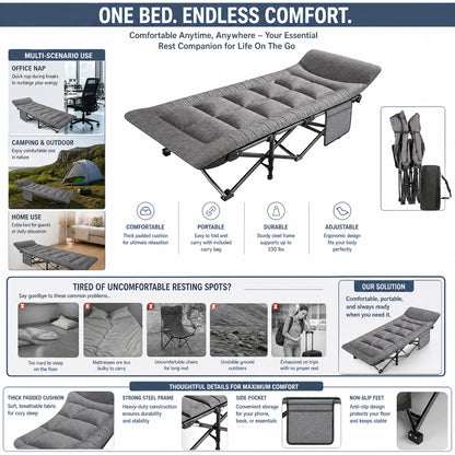 🪑 Tragbares Klappbett – stabiles Feldbett mit 10-Punkt-Stütze, bis 200 kg belastbar, faltbar & platzsparend, für Büro, Zuhause, Mittagspause, Studentenwohnung, Gästebett, Camping & Outdoor – Must-have zum Schulstart🏕️✨