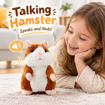 Sprechender Plüsch-Hamster – wiederholt alles, was man sagt, bewegt dabei automatisch den Kopf; ein Riesenspaß für Kinder und Erwachsene