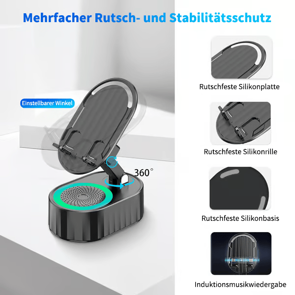 2025 Verbesserter Handyständer mit Induktionslautsprecher/Powerbank/Atmosphärenlicht✨