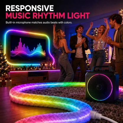✨ Neon-Lichtstreifen mit Kunstfell-Optik – 360°-Rundum-Leuchten, flexible Dekoleuchte 💈