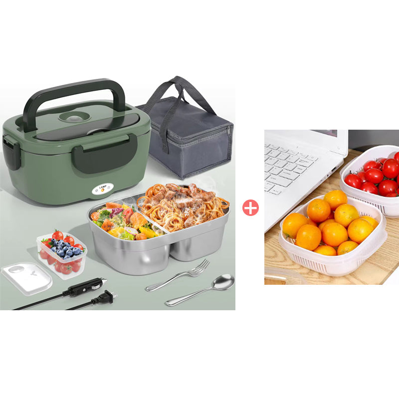 Tragbarer Selbstheizender Essenswärmer - Duale Stromversorgung (220V Stecker/12V Auto) - Mit Isoliertasche - Ideal für Pendler, Camping & Arbeitsplatz