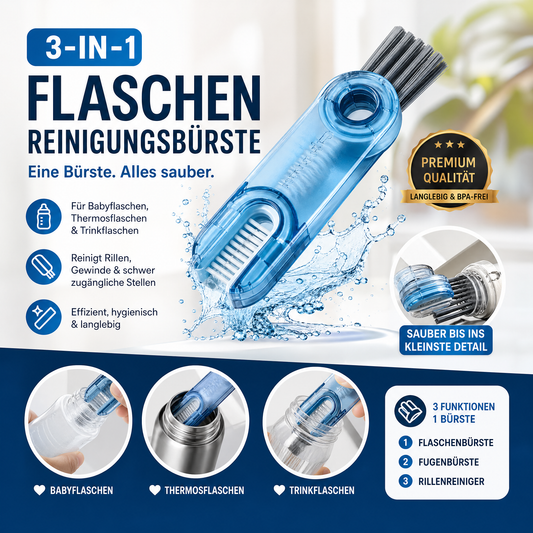 🥳HEISSER SALE 2026🥳💞50.000+ VERKAUFT!👵❤️  3-in-1-Bürste für Flaschen und Tassen, Reinigung von Trinkflaschen, Thermosflaschen und Babyflaschen, Bürstchen für Fugen und Rillen