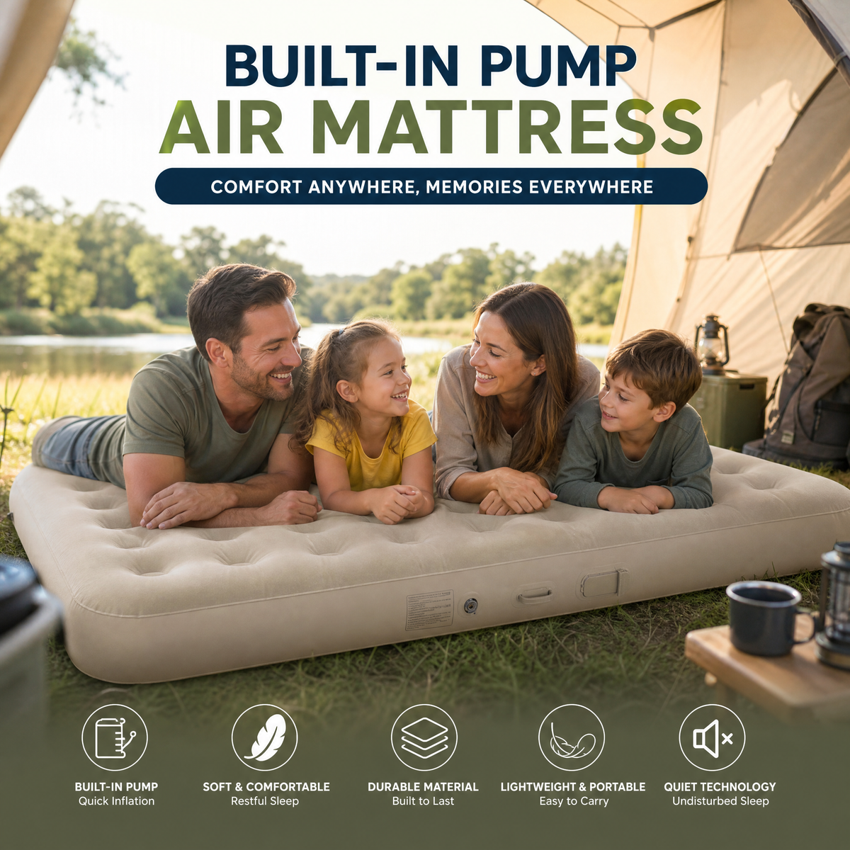 🛏️ 50% RABATT! 💨 Tragbare Luftmatratze mit eingebauter Pumpe – Integrierte Pumpe, kompakte Verpackung & schneller Aufbau – Ideal für Camping, Gäste & Reisen 🏕️