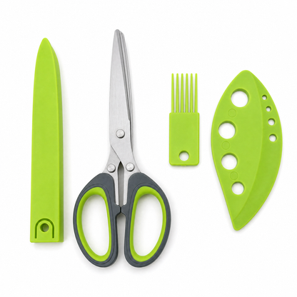 ✂️🥬 Fünfklingen-Küchenschere aus Edelstahl – Schneidet gleichmäßige, feine Streifen in einem Arbeitsgang und eignet sich hervorragend für Frühlingszwiebeln, Koriander, Chilischoten und Algen.