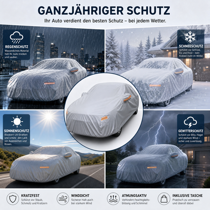 🚗  Ganzjahres-Autoabdeckung mit silberner Beschichtung – schützt vor Sonne, Regen & Staub, mit Spiegel-Taschen – für den Außenbereich geeignet 🛡️