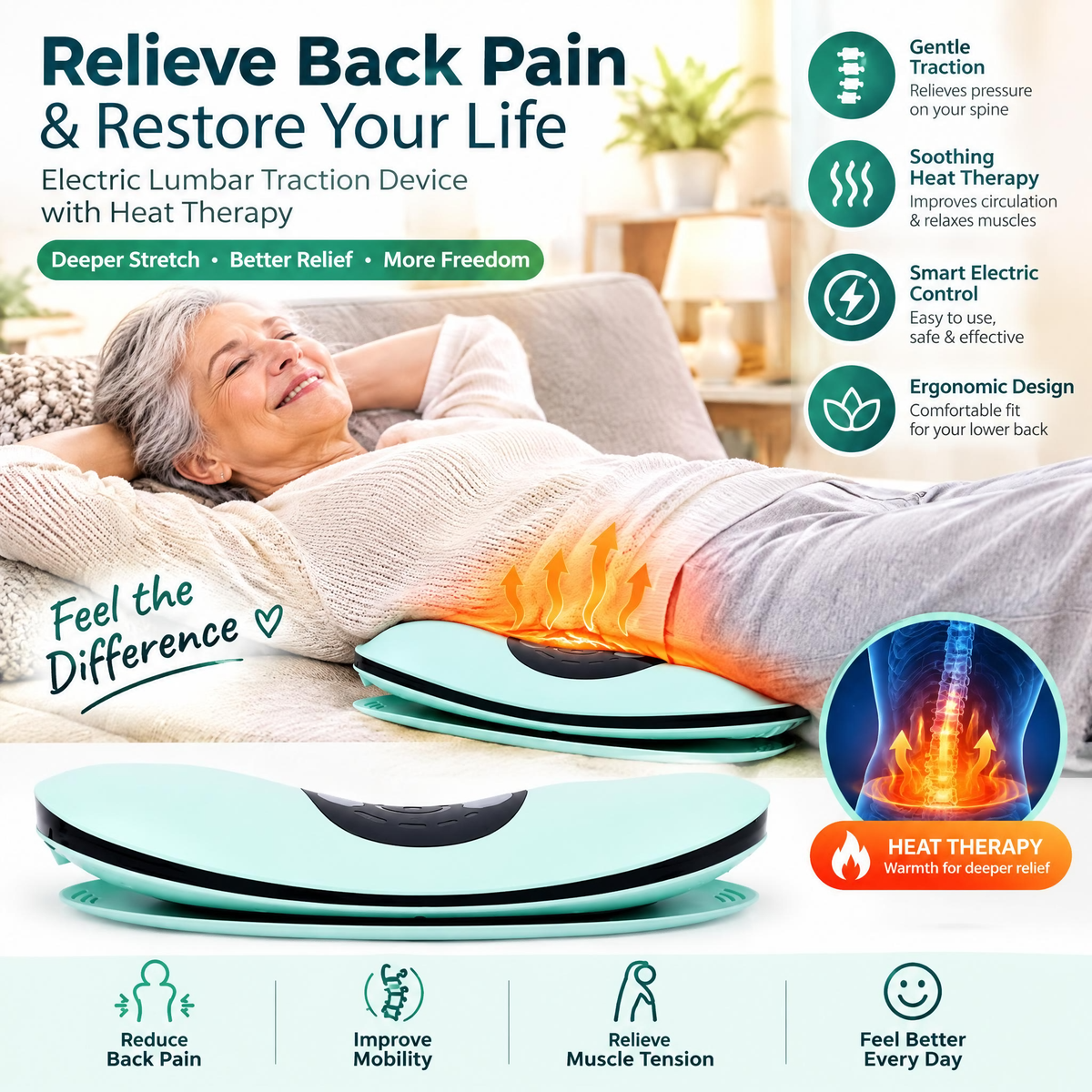 ⏳Zeitlich begrenztes Angebot⏰Elektrisches Lendenwirbel-Traktionsgerät mit Wärmetherapie