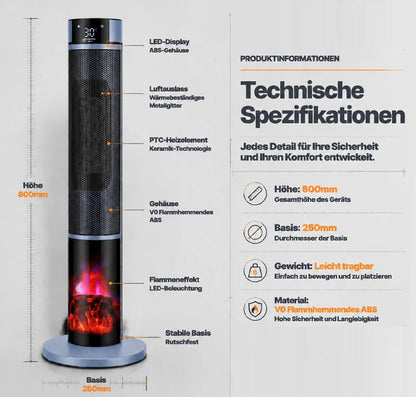 🔥[Nur 1 kWh pro Woche] Premium 3D-Kamin Heizlüfter | 3 Sek. Schnellheizung | A+++ KI-Energiesparmodus
