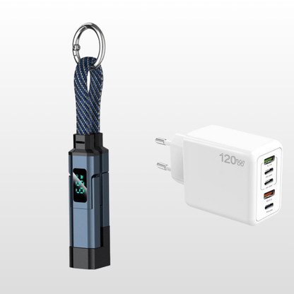 🔌 4-in-1 Ladekabel mit Digitalanzeige & Schlüsselanhänger – schnellladend, knickfest & kompakt
