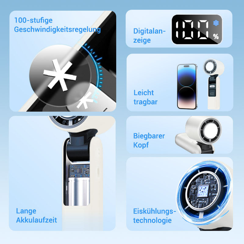 🧊 SOMMERAKTION -50%! 💦 2026 Mini-Röhrenventilator – Leistungsstarke Eiskühlung, 4000-mAh-Akku, 183 mm kompakt · Grau, Rosa & Weiß ❄️🔥