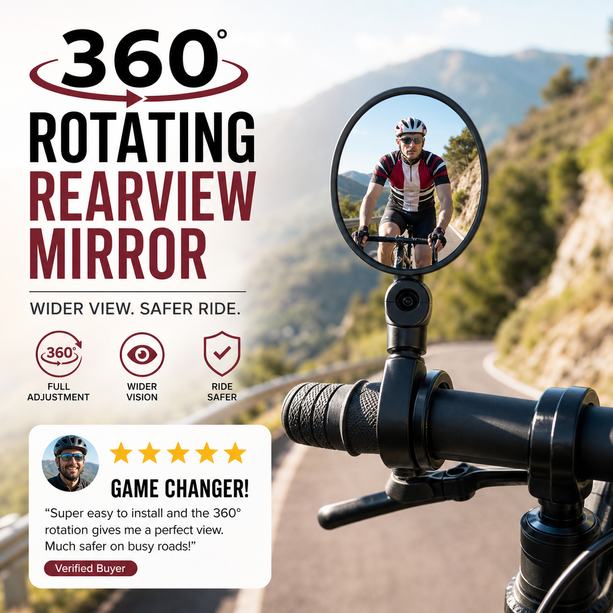 ⏳Time-Limited Special⏰360° Rotating Rearview Mirror – Clear view behind, no more neck twisting. Fits bikes, e‑bikes & motorcycles. Tool‑free silicone strap! 🛡️✨
