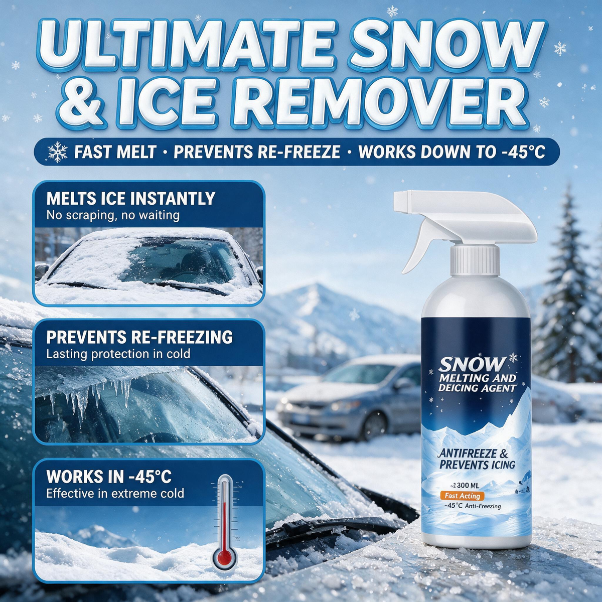 🧊 Hocheffizientes Schnee- und Eisschmelzmittel; geeignet für großflächiges Schneeschmelzen und die Enteisung von Fahrzeugen.