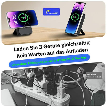 🔋50 % Rabatt! Kabellose magnetische Powerbank mit 10.000 mAh und integriertem Ständer – Lädt bis zu 3 Geräte gleichzeitig mit einer Ausgangsleistung von 15 W bzw. 22,5 W ⚡📱