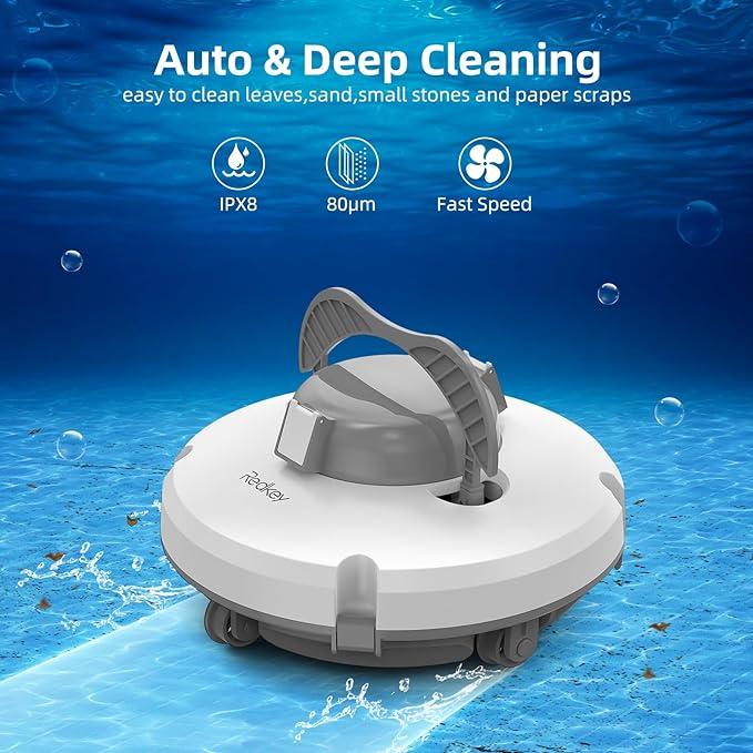 🔥Redkey Poolroboter 2026 Kabellos Poolsauger 6800mAh Akku Selbstparkend bis 200m² (Set, 45.000 Pa Saugkraft, intelligente Navigation & 180 Min. Laufzeit), Schnellladung, 45° Steigung, 90° Wandreinigung & 2 Jahre Garantie