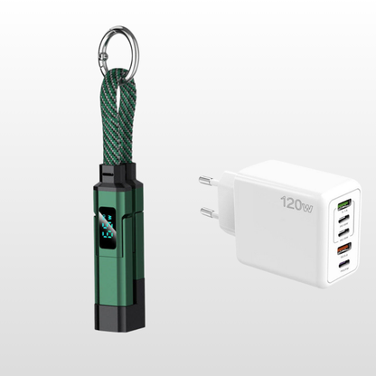 🔌 4-in-1 Ladekabel mit Digitalanzeige & Schlüsselanhänger – schnellladend, knickfest & kompakt