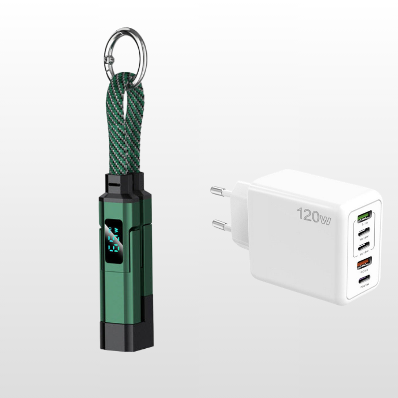 🔌 4-in-1 Ladekabel mit Digitalanzeige & Schlüsselanhänger – schnellladend, knickfest & kompakt