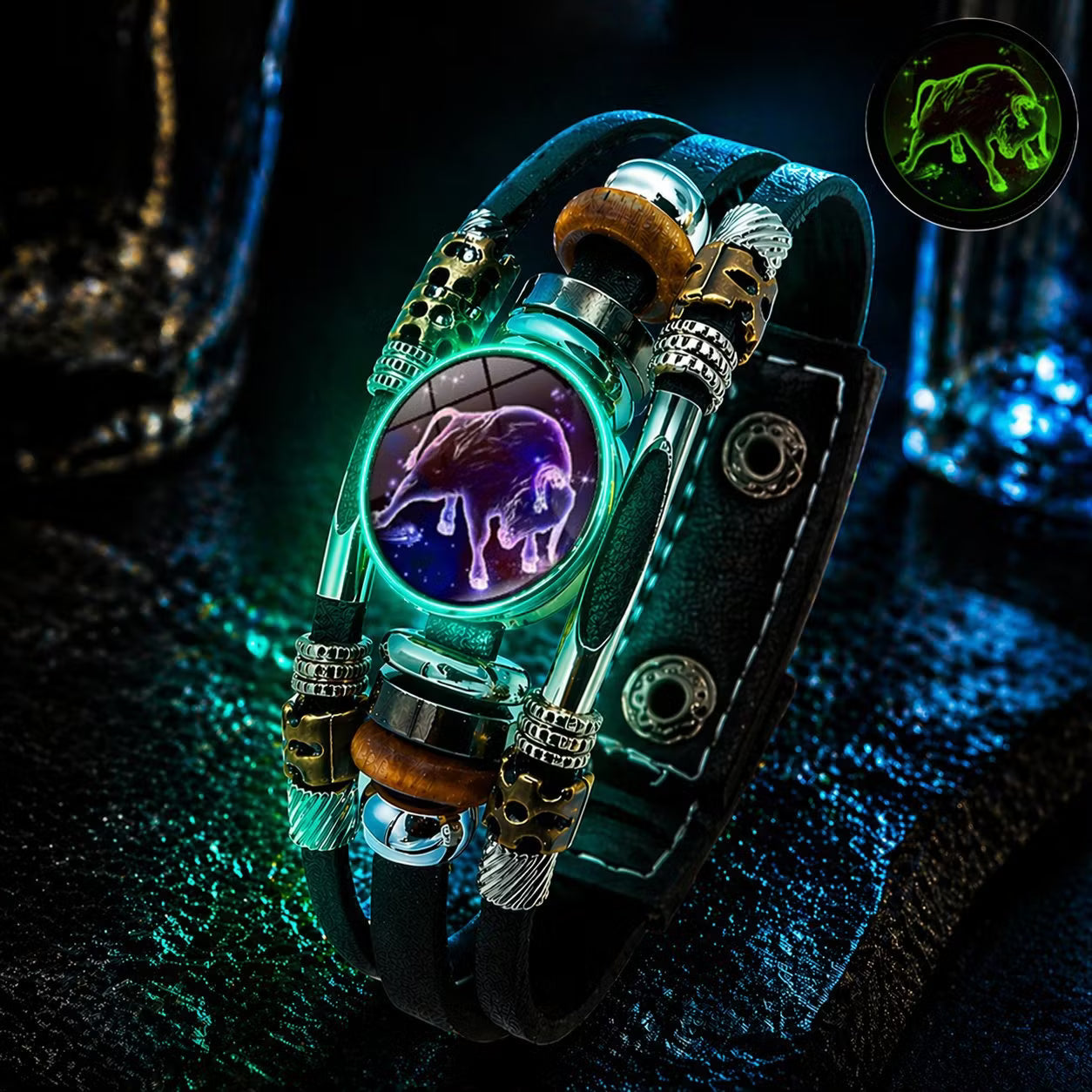 🎉 Sonderangebot 2026 – Über 21.300 Stück verkauft!🔥 Im Dunkeln leuchtendes Lederarmband mit Sternzeichen