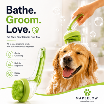 🐶 Tierbadbürste – Langer Griff, Shampoo-Spender, 2 Bürstenkopf-Optionen 🧴