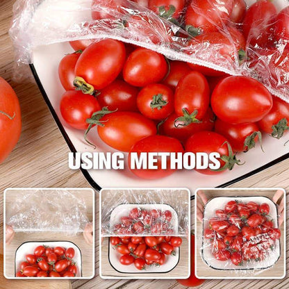 📢📢100 Pcs Einweg-Dehnfolien für Schalen und Teller, elastische Behälterdeckel, Alternative zu Frischhaltefolie für Reste, Obst, Gemüse und zur Lebensmittelaufbewahrung in der Küche