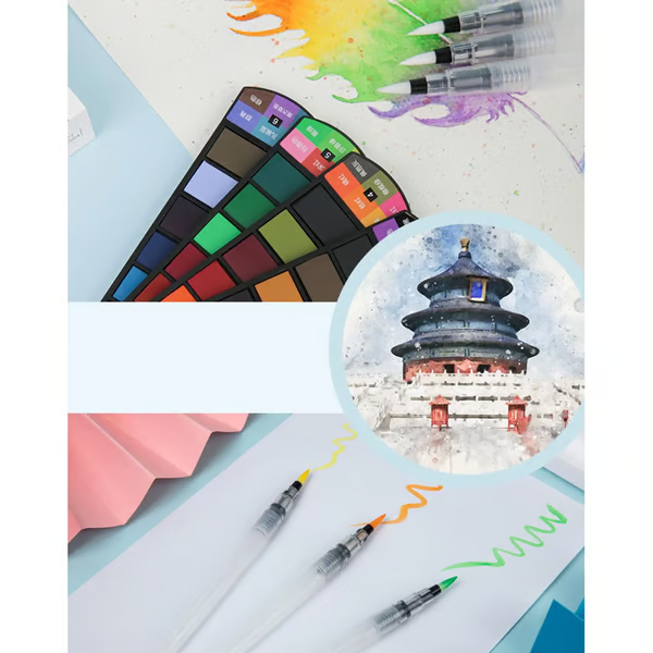 🎨Festes Aquarellfarben-Set mit Wasserpinsel-Stiftschwamm
