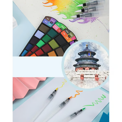 🎨Festes Aquarellfarben-Set mit Wasserpinsel-Stiftschwamm