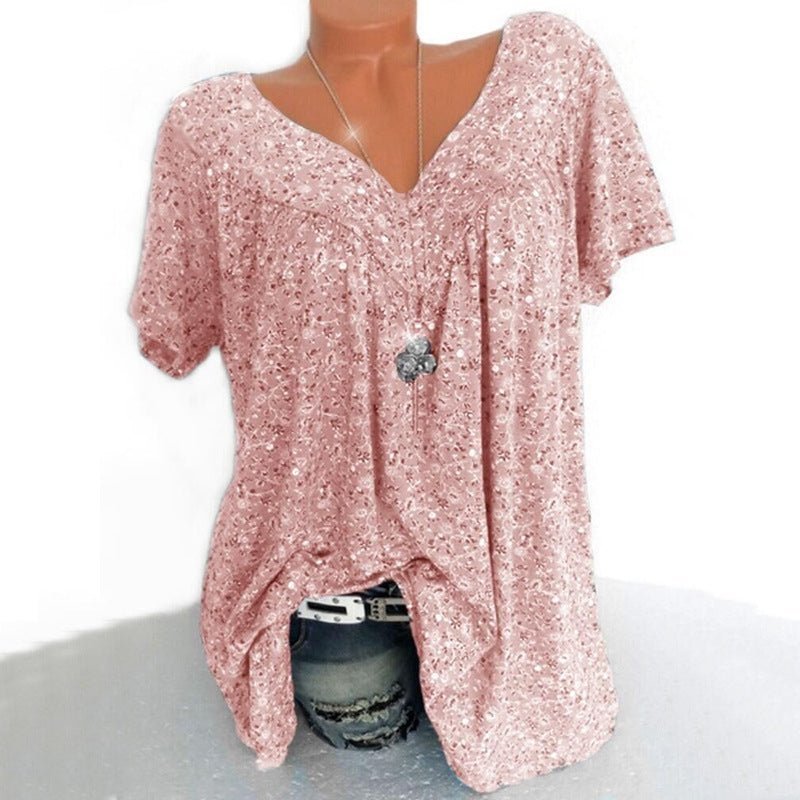 🌞Frühlingserwachen: 55% Rabatt!🌸Damen Kurzarmbluse mit Frühlingsblumenprint: V-Ausschnitt & lockere Passform – Atmungsaktiv, knitterfrei & figurschmeichelnd für Frühling & Sommer