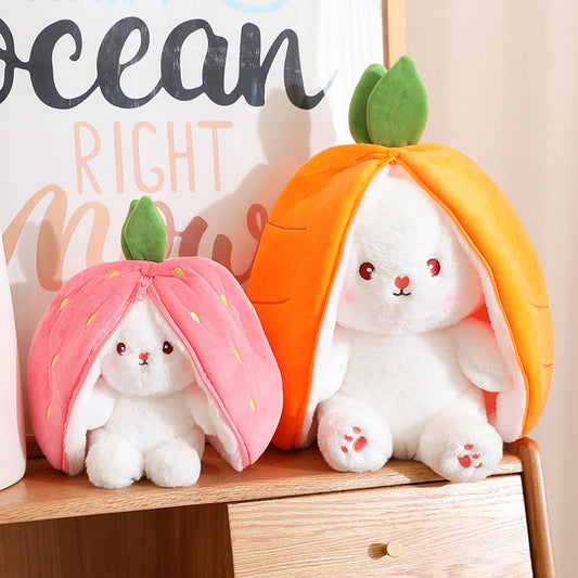 🍓 Erdbeerhäschen verwandelt sich in Häschen 🎀 Fruchtpuppe Plüschtier 🐰