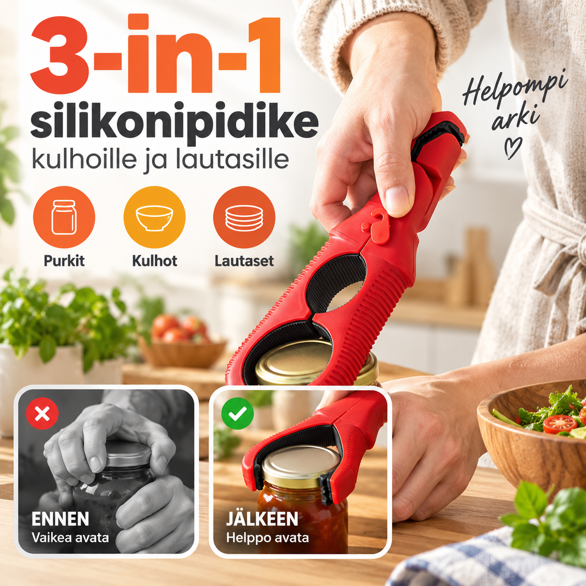 3-in-1-Silikongreifer für Schüsseln und Teller