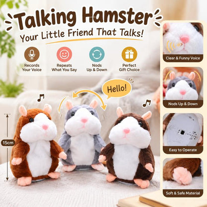 Sprechender Plüsch-Hamster – wiederholt alles, was man sagt, bewegt dabei automatisch den Kopf; ein Riesenspaß für Kinder und Erwachsene