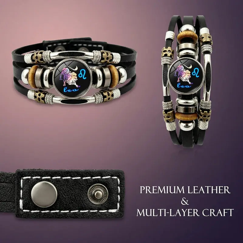 🎉 Sonderangebot 2026 – Über 21.300 Stück verkauft!🔥 Im Dunkeln leuchtendes Lederarmband mit Sternzeichen