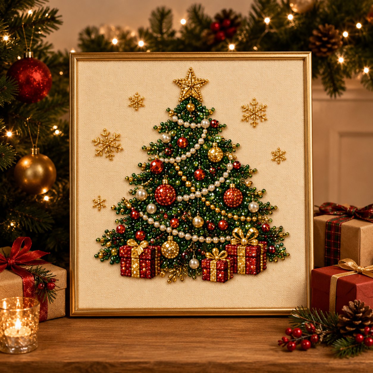 ❄️Sommerfrische 50 % Rabatt!💎DIY-Weihnachts-Diamond-Painting mit Perleffekt – Kreatives Bastelset mit Rahmen für festliche Dekoration