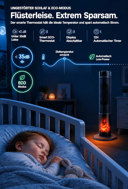 🔥[Nur 1 kWh pro Woche] Premium 3D-Kamin Heizlüfter | 3 Sek. Schnellheizung | A+++ KI-Energiesparmodus
