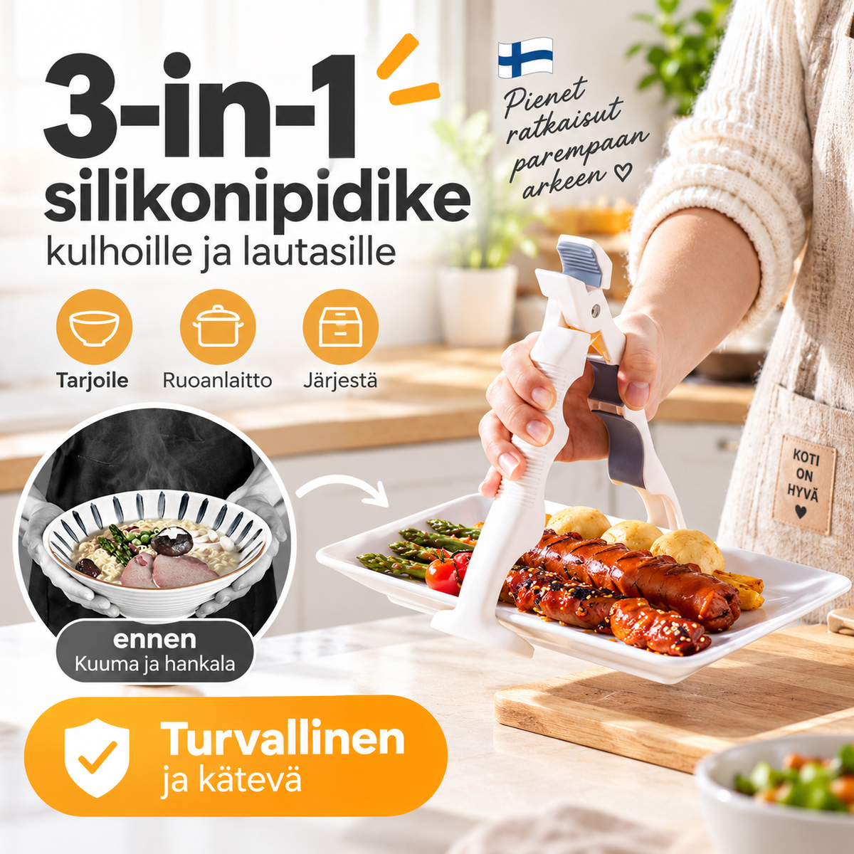 3-in-1-Silikongreifer für Schüsseln und Teller