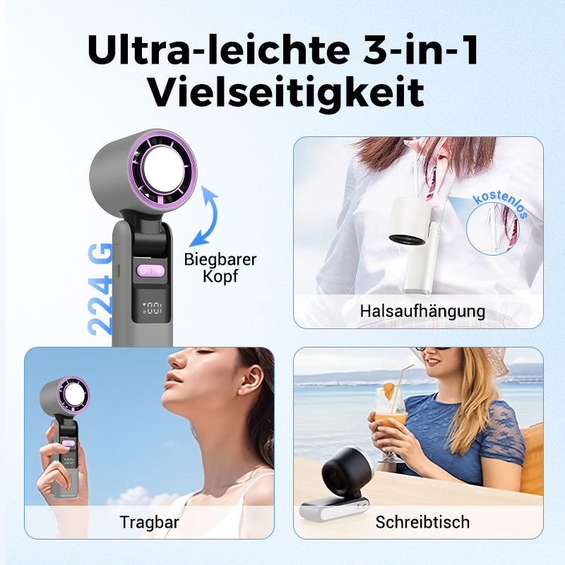 🧊 SOMMERAKTION -50%! 💦 2026 Mini-Röhrenventilator – Leistungsstarke Eiskühlung, 4000-mAh-Akku, 183 mm kompakt · Grau, Rosa & Weiß ❄️🔥