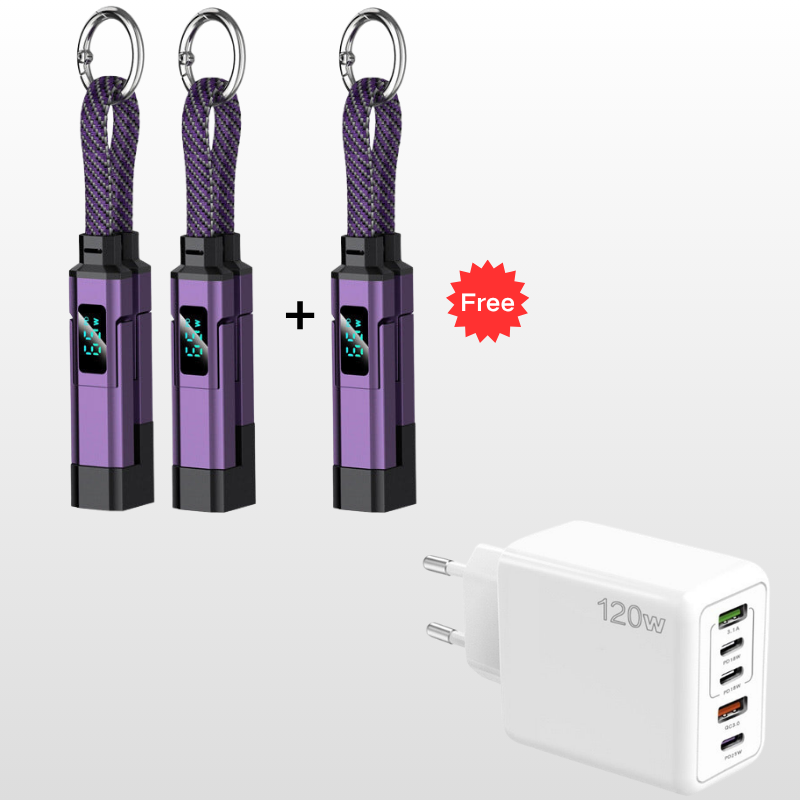 🔌 4-in-1 Ladekabel mit Digitalanzeige & Schlüsselanhänger – schnellladend, knickfest & kompakt