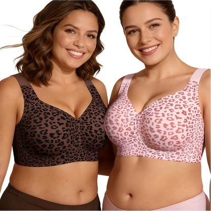 Damen Bügelfreier BH mit Leopardenmuster – 3D-Halt, Memory-Foam & Formgebung | M–5XL